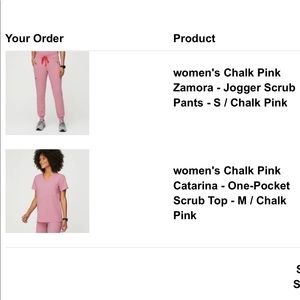 Figs Chalk Pink Womens scrubs: Jogger Pants - S; Catarina - One-Pocket Top - M